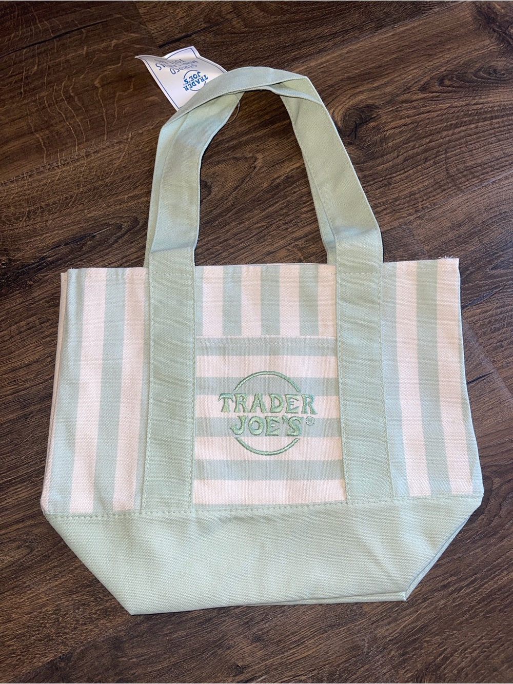 Trader Joe's Mint Green Striped Canvas Tote